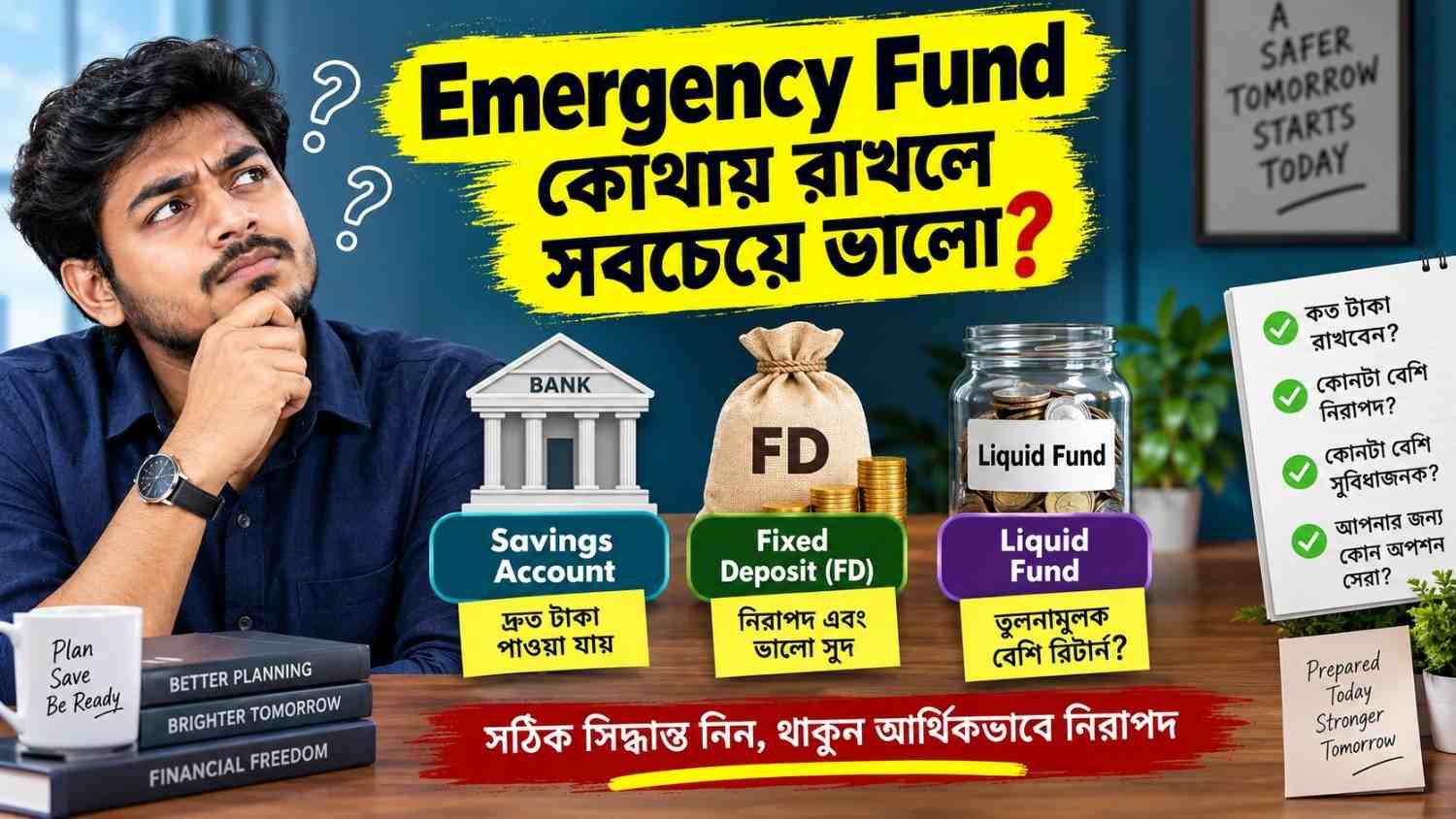 Emergency Fund কোথায় রাখলে সবচেয়ে ভালো? Savings Account, FD নাকি Liquid Fund?